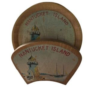 Vintage Nantucket Island Wooden Drink Coaster Set Of 5